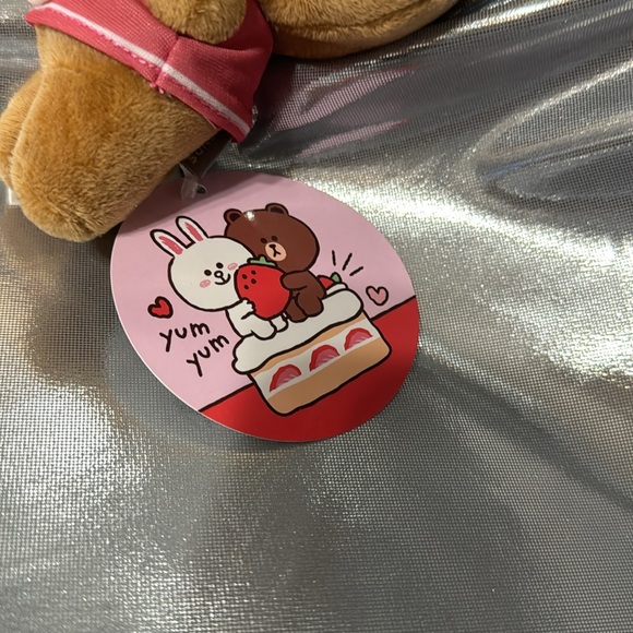 Line Friends Mini 6” Plush CHOCO Beige Bear Doll Pink Bow Holding Felt Donut - Picture 3 of 5
